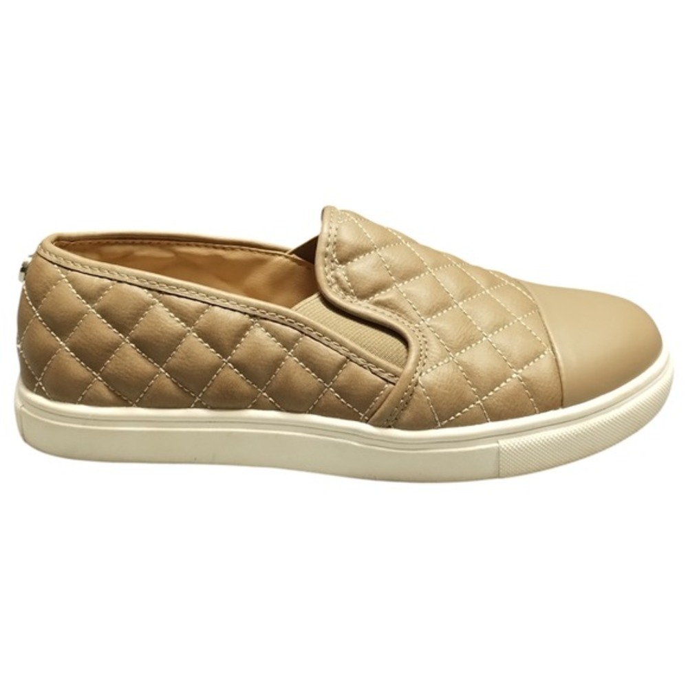 Steve Madden Zaander Quilted Sneakers Womens Size 9M‎ White Brown Slip On 1181
